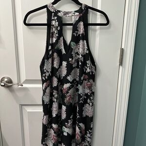 Black with white/purple Flower print mid length dress size small